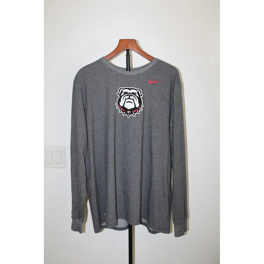 Nike Georgia Bulldogs Mens XXL Long Sleeve Dri-FIT T-Shirt Gray Athletic Cut UGA
